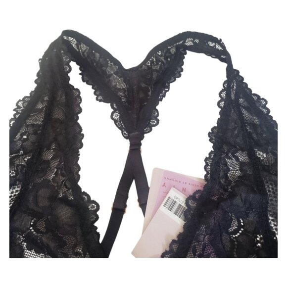 CT2033 Savage x Fenty NWT Black Lace Halter Neck Bralette Large - Picture 4 of 8